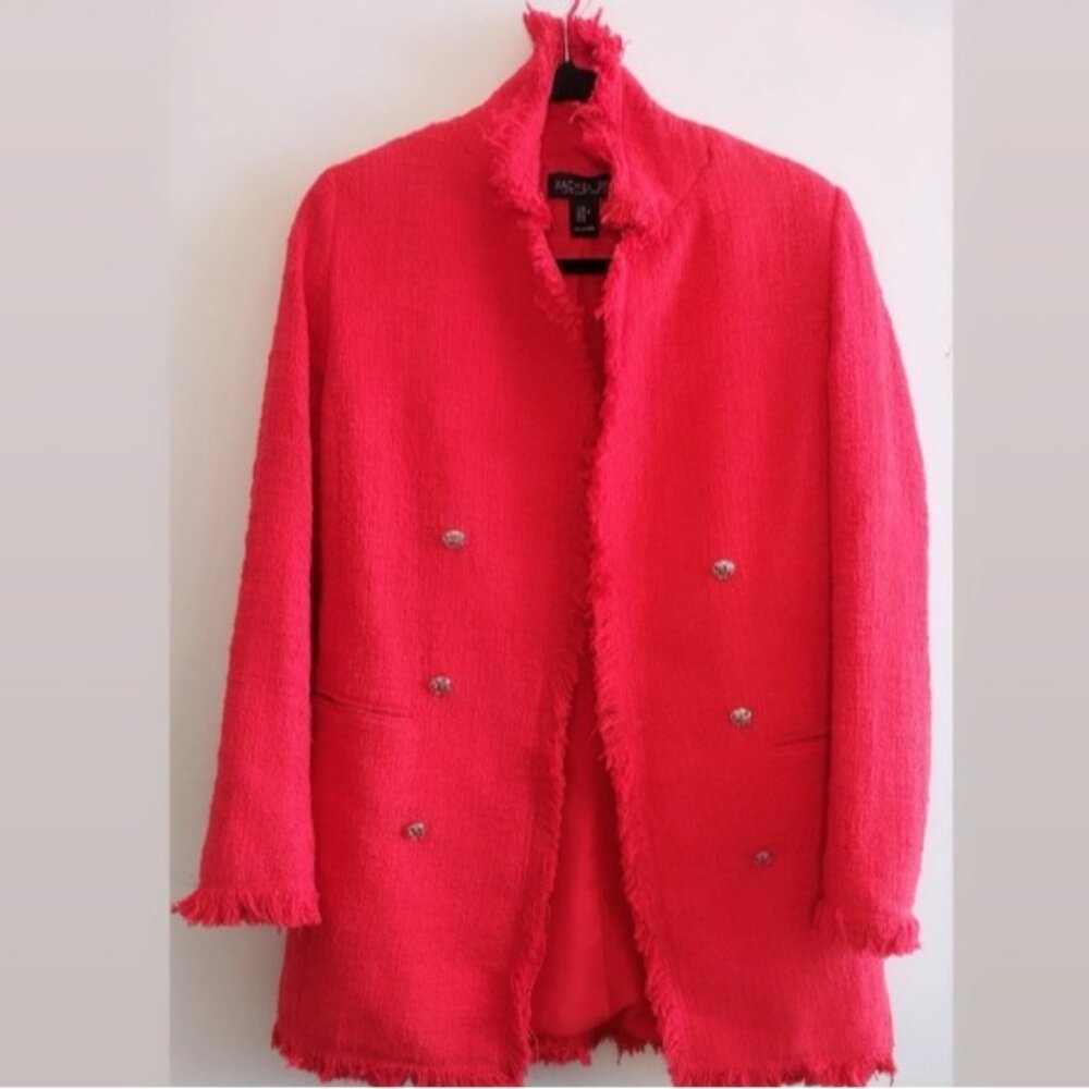 Rachel Zoe Red Tweed Longline Blazer M - Picture 2 of 11
